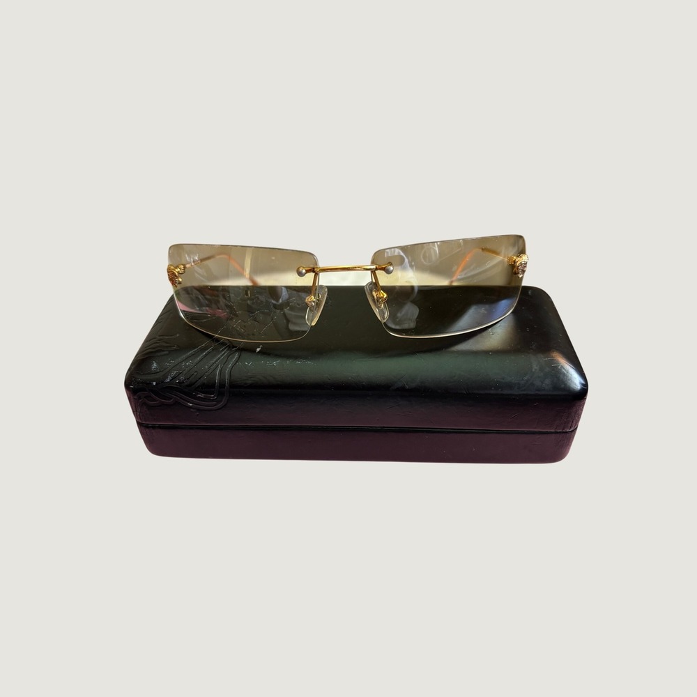Versace Vintage Style N30/541 Gold Rimless Medusa Sunglasses Brown Gradient